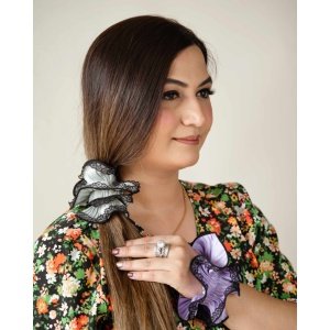 Silk Satin Scrunchie Layered with Beautiful Black Net Bordered Lace